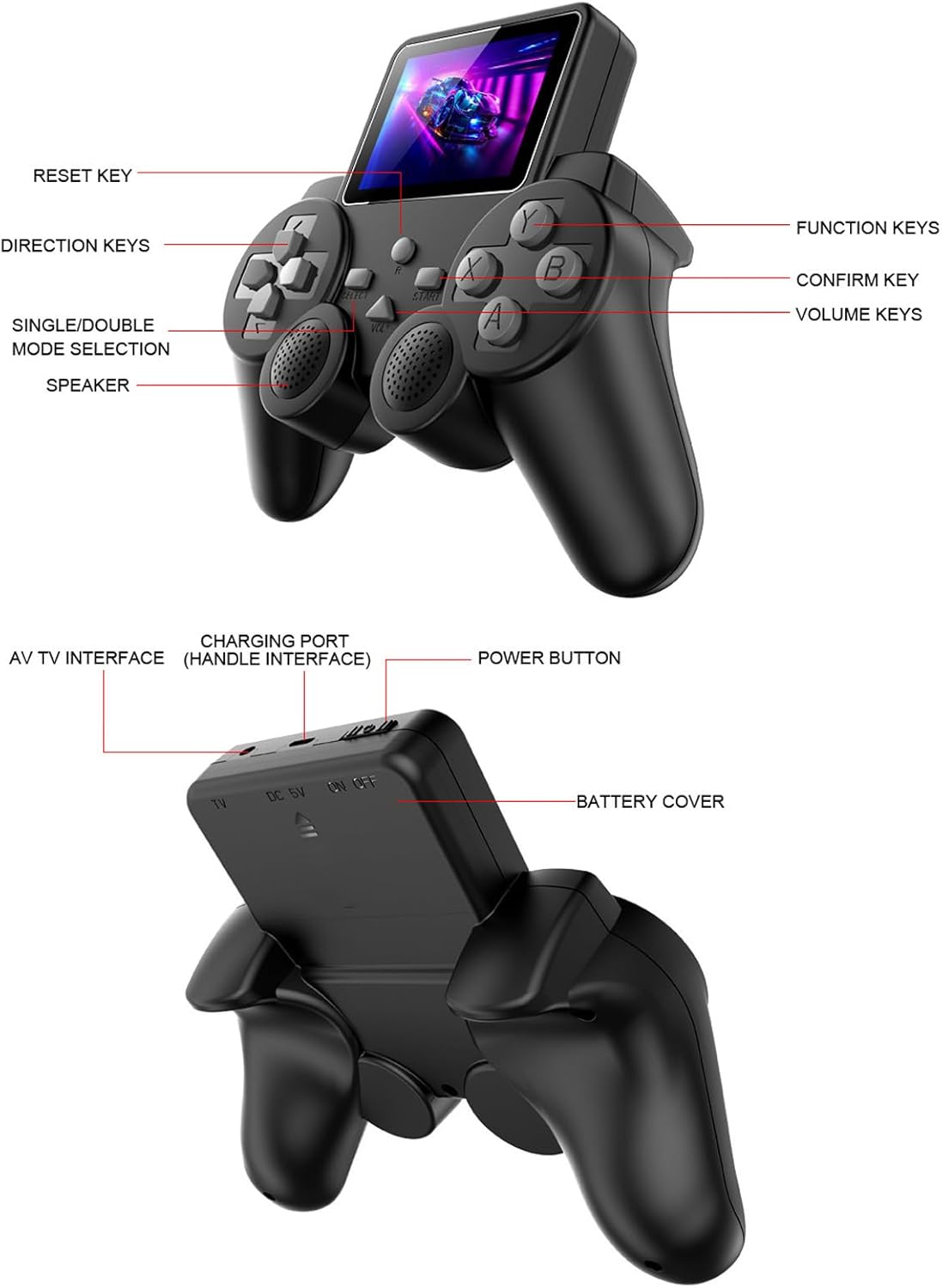 Console de jeu portable avec écran 3" rétro avec câble AV pour connexion TV